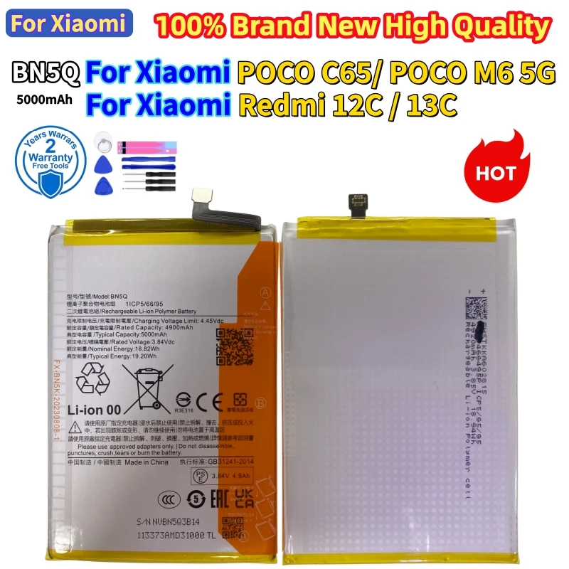 Batería de repuesto nueva de alta calidad BN5Q para Xiaomi Redmi 12C / Redmi 13C 23124RN87C, envío rápido + herramientas 5
