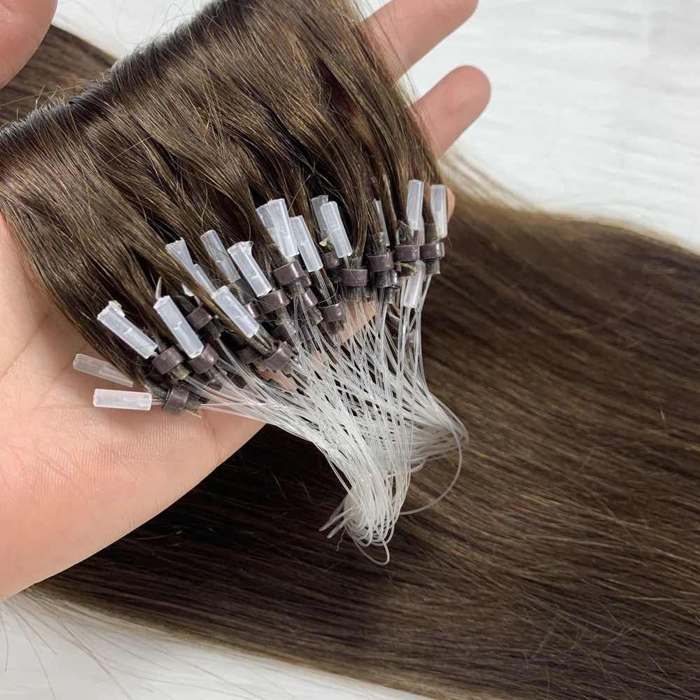 Micro Loop Hair Extensions capelli umani Micro Link Micro Ring 18 "-22" 0.5g/strand 100pcs capsula di cheratina capelli lisci naturali