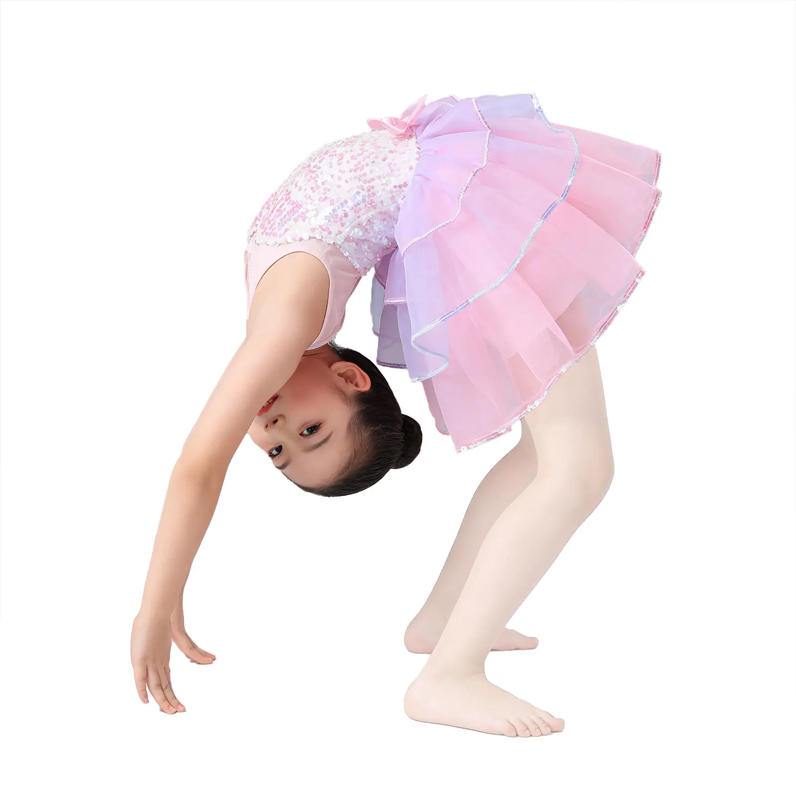 

Kids Girls Ballet Dress Princess Tutu Sleeveless Shiny Sequin Mesh Dance Gymnastics Leotard Dress Performance Costume Dancewear