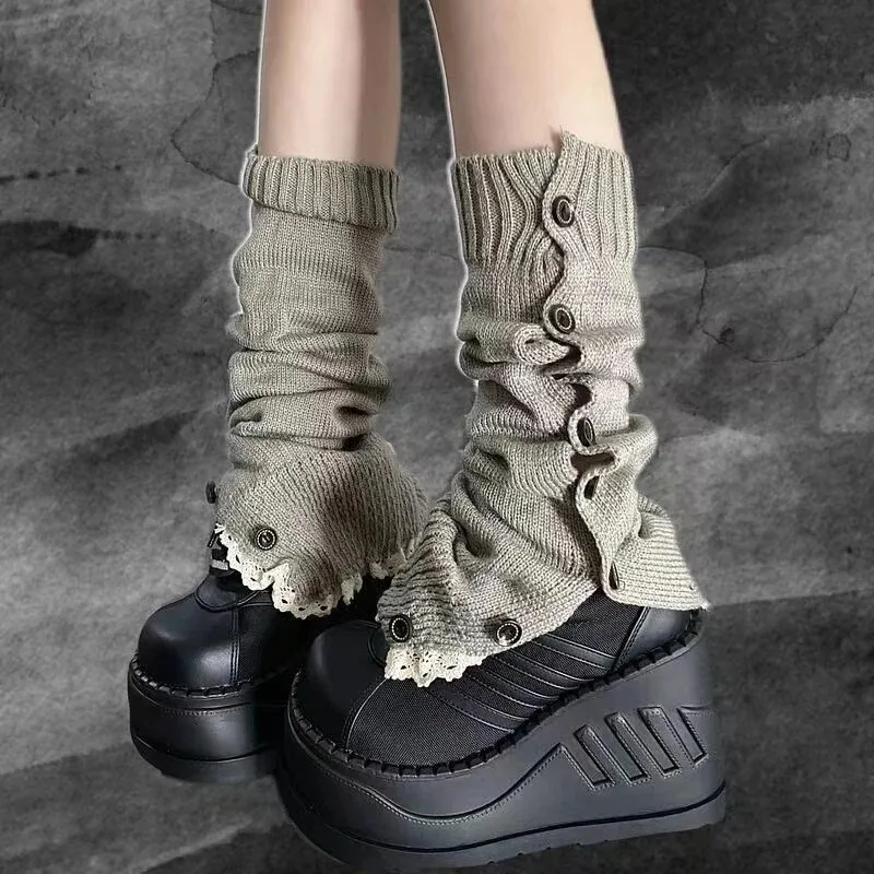 Y2K Button Design Leg Warmers Harajuku Women Girl Knitting Leg Warmer Socks Ladies Foot Socks Leg Warmers Winter Ankle Warmer