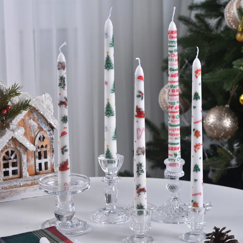 25 سنتيمتر عيد الميلاد مطبوعة طويلة الجذعية شمعة عيد الميلاد ديكور المنزل شمعة الزفاف وعطلة حفلة الحلي هدية شمعة دخاني