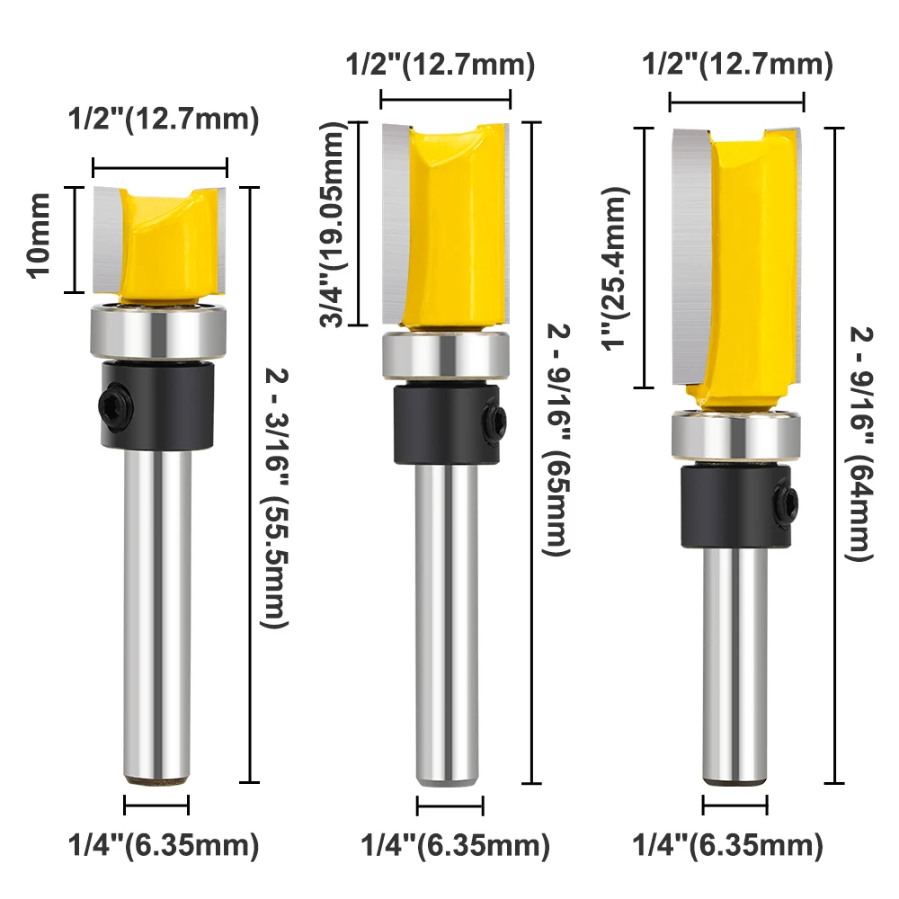 XCAN Milling Cutter 1pc 1/4\'\'(6.35mm) Shank Flush Trim Router Bit Straight Router Bit Template Pattern Wood Milling Bit