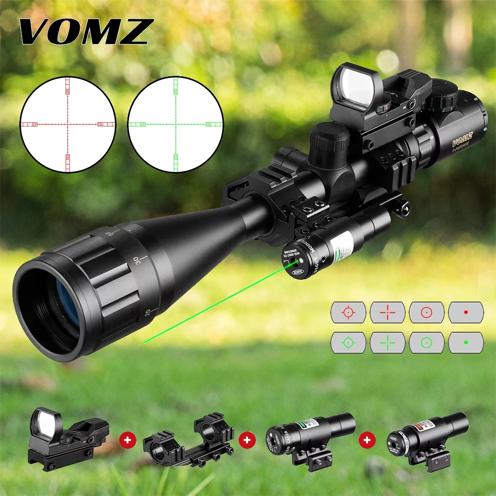 Caña HD 6-24x50 AOEG telémetro Rifle alcance con holográfica 4 retícula vista punto rojo verde láser Combo Riflescope Ar15