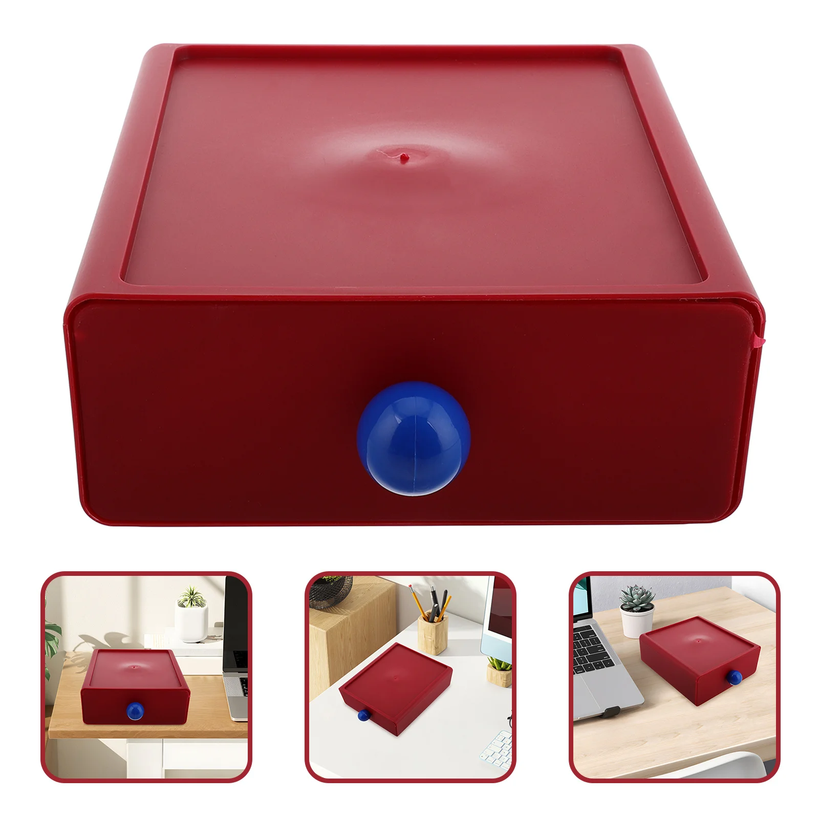 منظم سطح المكتب ذو درج بلاستيكي، صندوق تخزين متعدد الوظائف باللون الأحمر، منظم مستلزمات المكياج #1