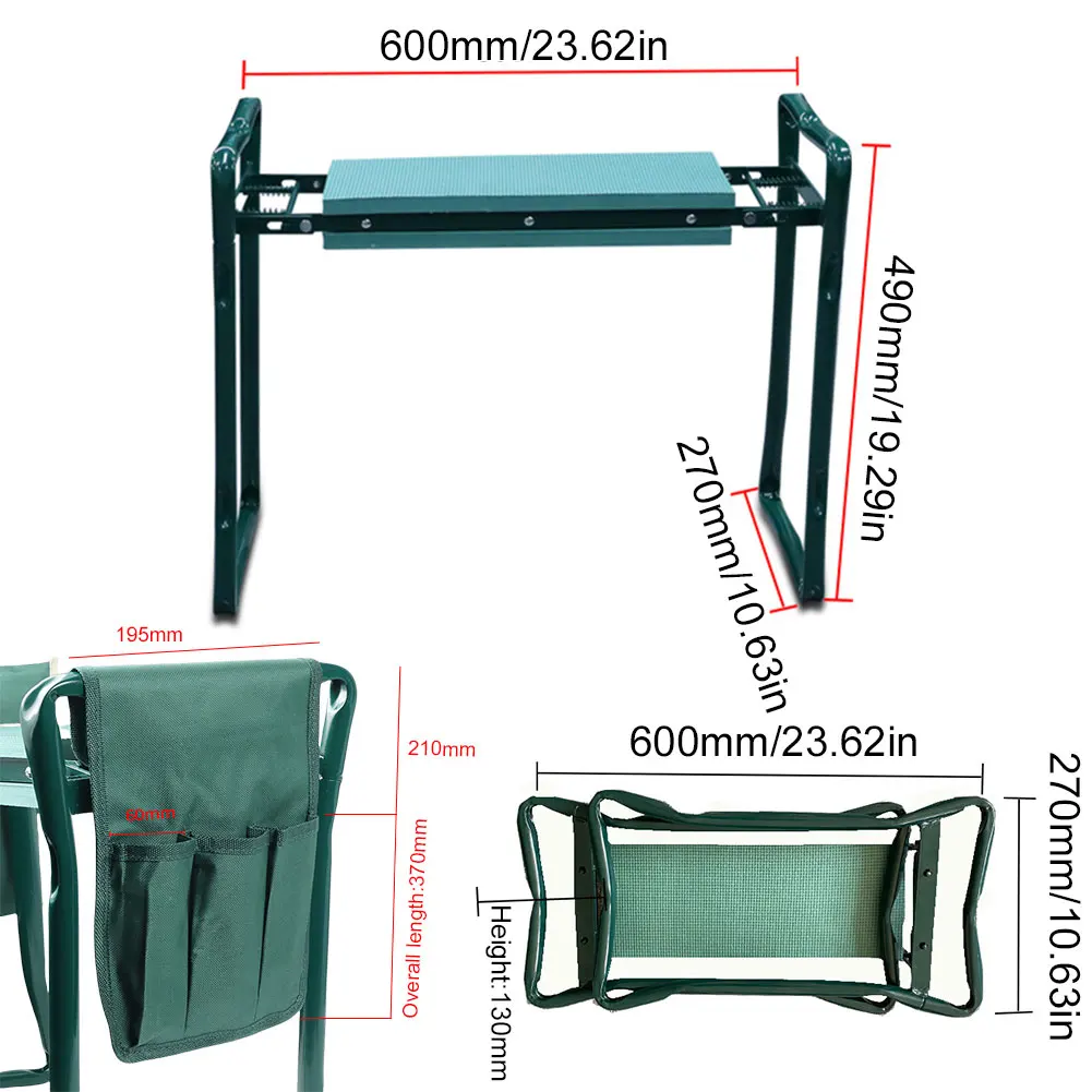 Folding Portable Iron Garden Kneeling Stool, Square Outdoor Kneeler with Detachable Tool Pouch, Compact for Camping Hiking Trave