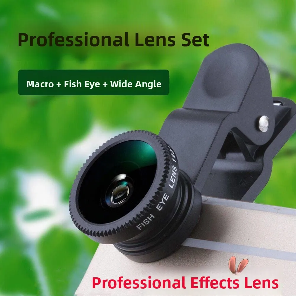 

Universal Phone Lens Clip on Macro Fisheye Wide Angle Photography Magnifying Glass Mobile Phone Camera Lens Triple Set
