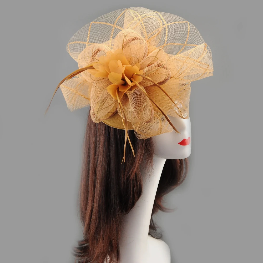 Exaggerated 3D Tulle Feather Flower Fascinator Hat, Vintage Lady Hair Accessory, Formal Headpiece for Wedding, Banquet, Race Day