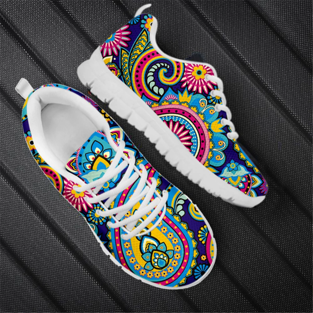 Luxury Designer Cute Bohemia Mandala Flower Print Ladies Sneakers Jogging Running Shoes For Women Lace Up Air Flat Casual Shoes