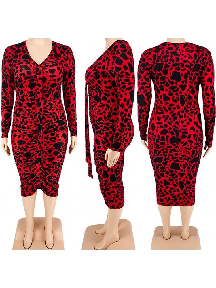 XL-5XL Plus Size Clothes Dresses Women Robes Spring Summer Long Sleeve Street Style Casual 3XL 4XL Big Size Midi Dress Oversized