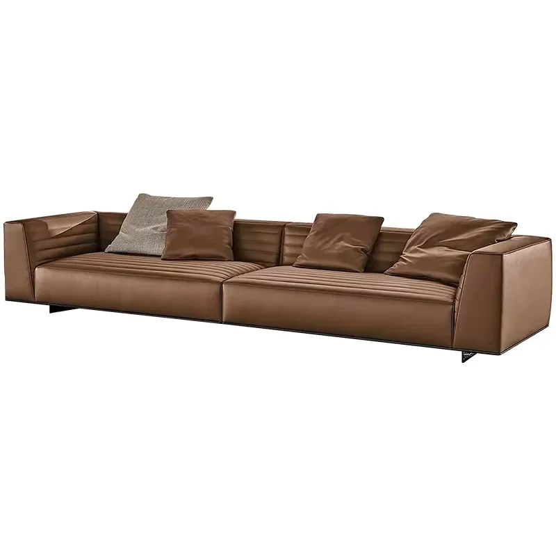 #Italian Leather Sofas Minimalist Designer Living Room Modern High-Grade Sectional First Layer Cowhide Three-Seater