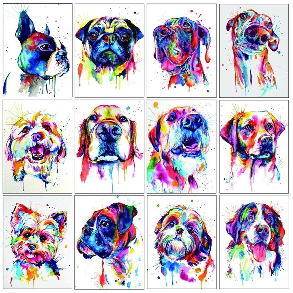 5D DIY Diamond Painting Colorful Dog Cross Stitch Kit Animal Full Round Diamond Embroidery Mosaic Art Rhinestone Home Decor Gift