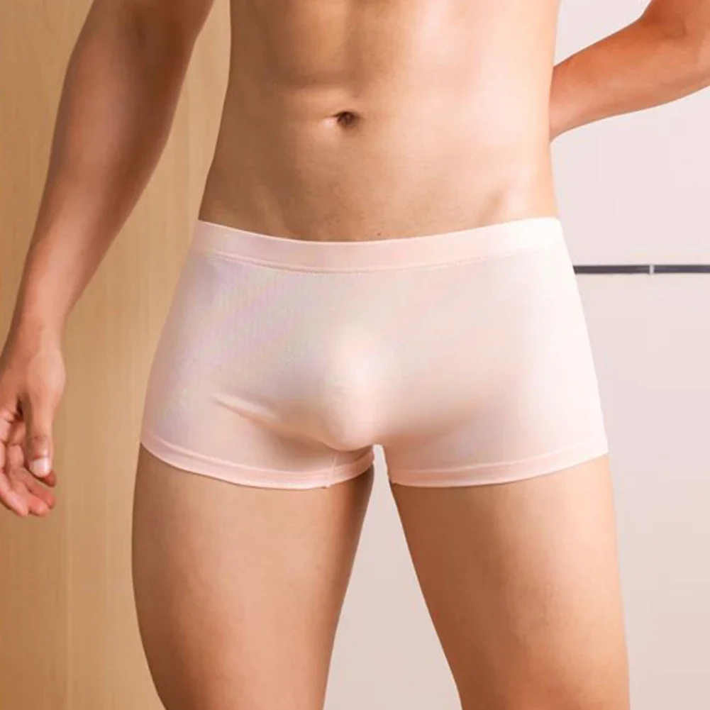 

Mens Bronzing Panties Breathable Boxer Shorts Gay Sissy Bulge Pouch Underpants Ultra-Thin Trunks Sexy Briefs Elastic Underwear
