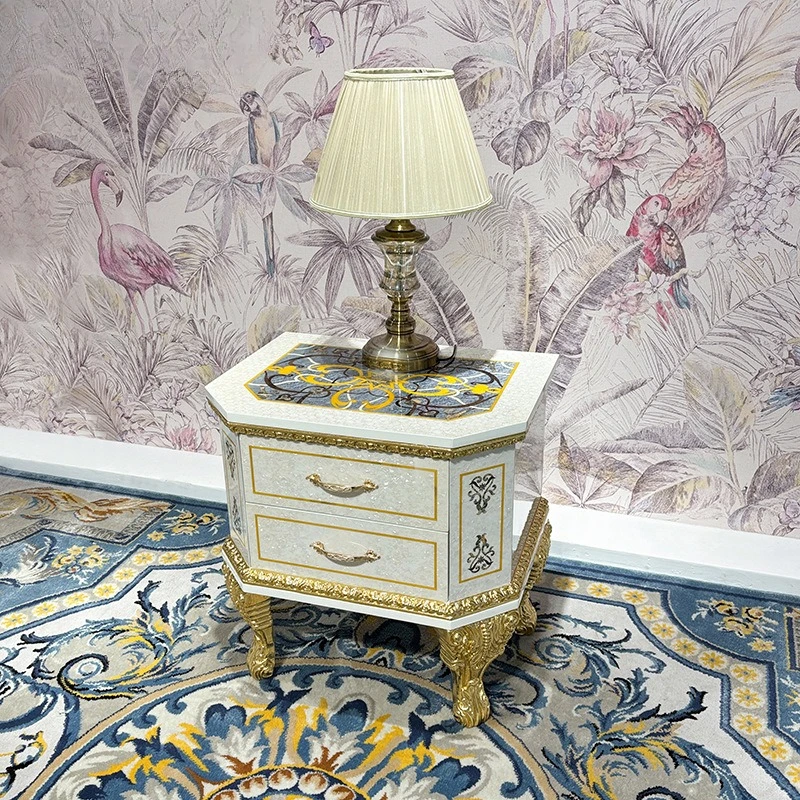 French bedside table, European solid wood bedside table palace luxury shell craftsmanship with drawers bedroom locker