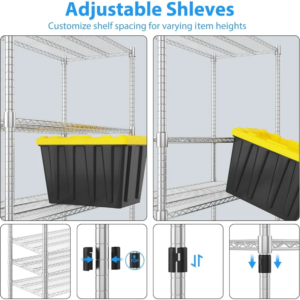 Étagères métalliques robustes pour le rangement, supports et étagères de rangement à 4 niveaux, étagère commerciale réglable en fil métallique sur roulettes