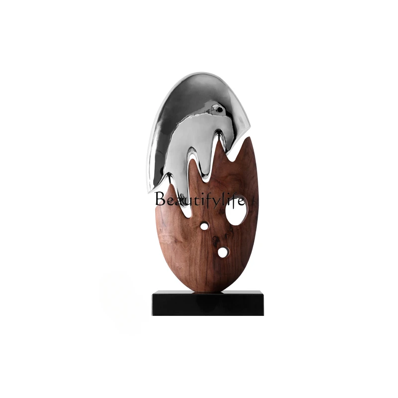 

Hotel lobby entrance creative abstract stainless steel wood carving ornament sculpture artwork