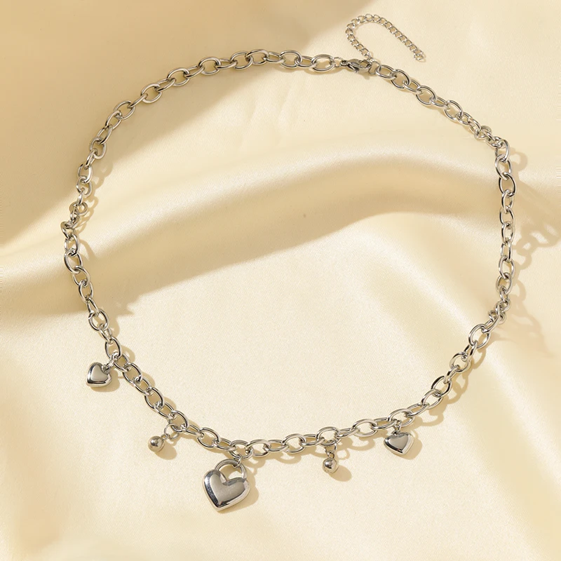 EILIECK 316L Edelstahl Metall-Herzperlen Anhänger Halskette Armband Set für Damen Modisches Statement Wasserdichtes Schmuckgeschenk – Detail 15