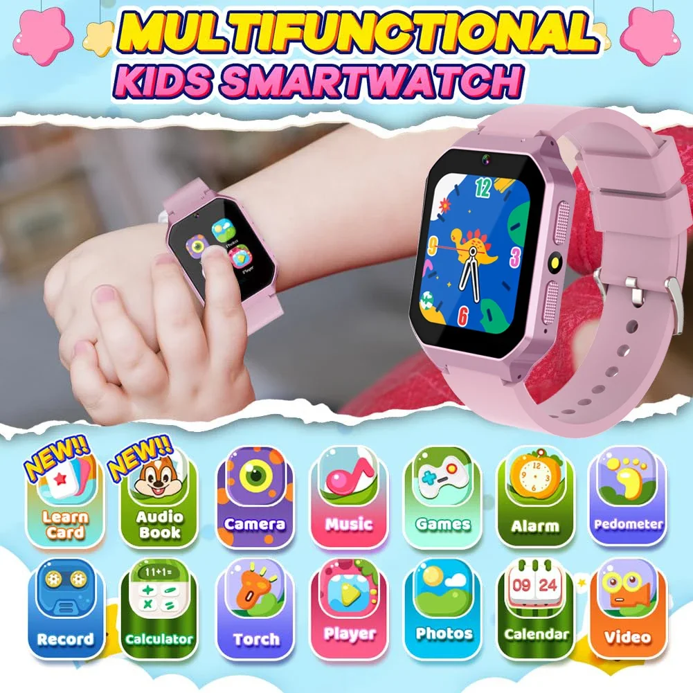 Orologio per bambini 26 giochi Smart Watch Fotocamera Lettore musicale Schermo HD da 1,69 pollici Video Parole Scheda di apprendimento Orologi per