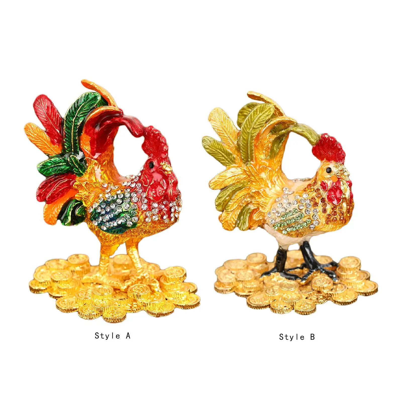 Enameled Chicken Figurine Jewelry Box Jewelry Case Keepsake Storage Treasure Chest Box for Ear Studs Rings Bracelets Brooches