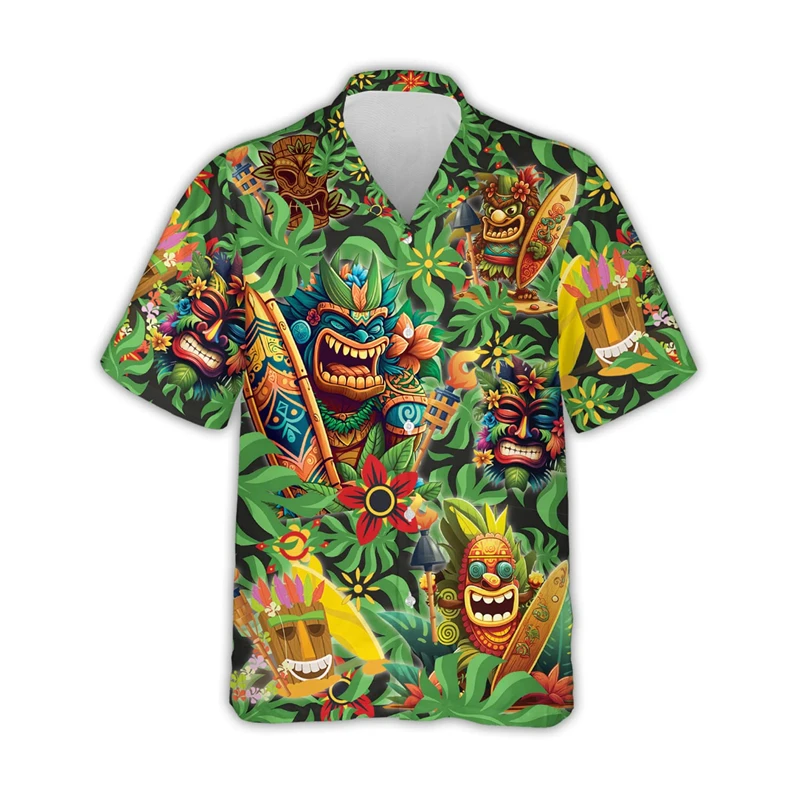 

New 3d Tiki Print Hawaiian Shirts For Men Retro Men's Shirt Loose Casual Male Clothing 2024 New Mens Fashions Short Sleeve Shirt