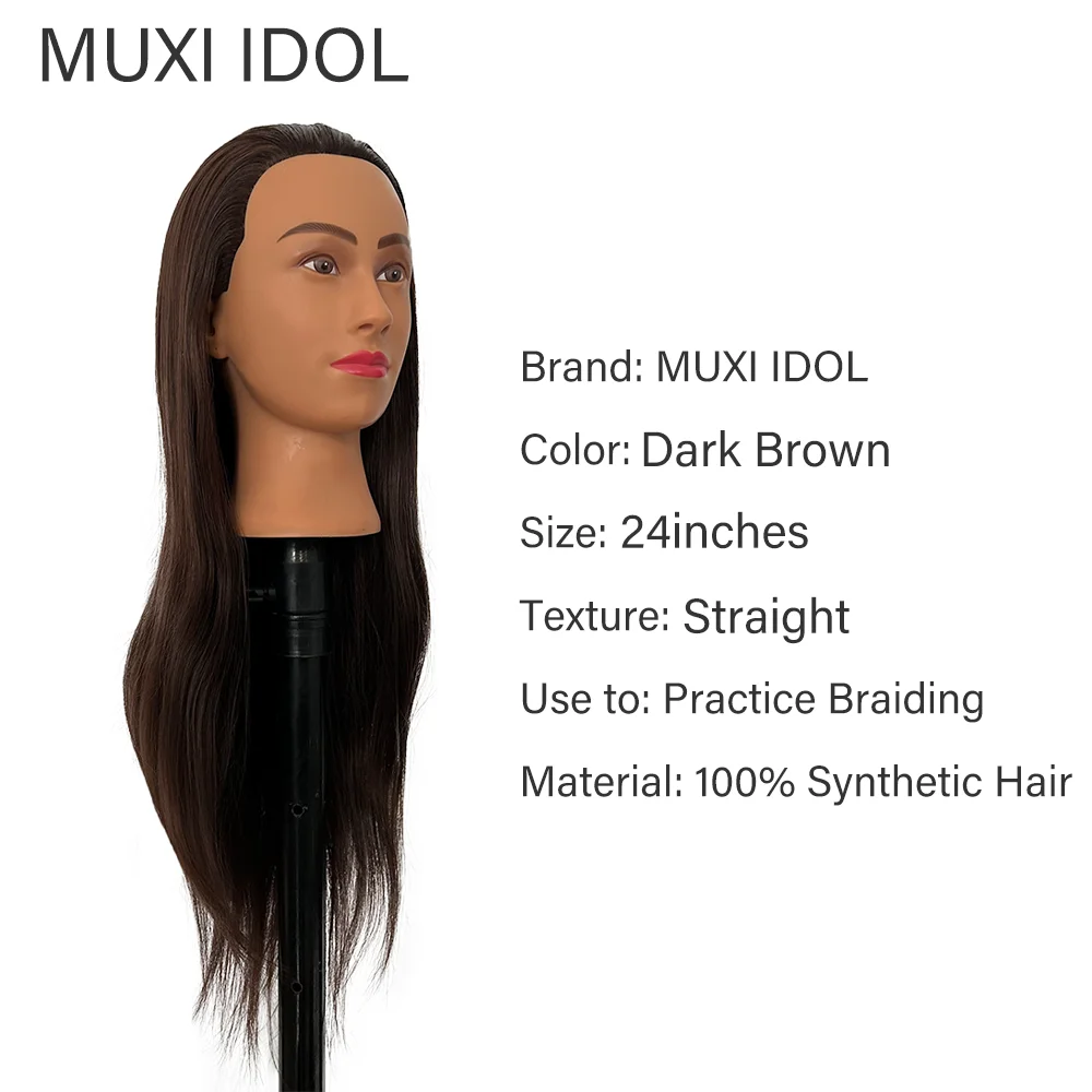 24“ Long Synthetic Hair Mannequin Head With Manikin Head Styling Hairdresser Training Head, Doll Head for Braiding Practice