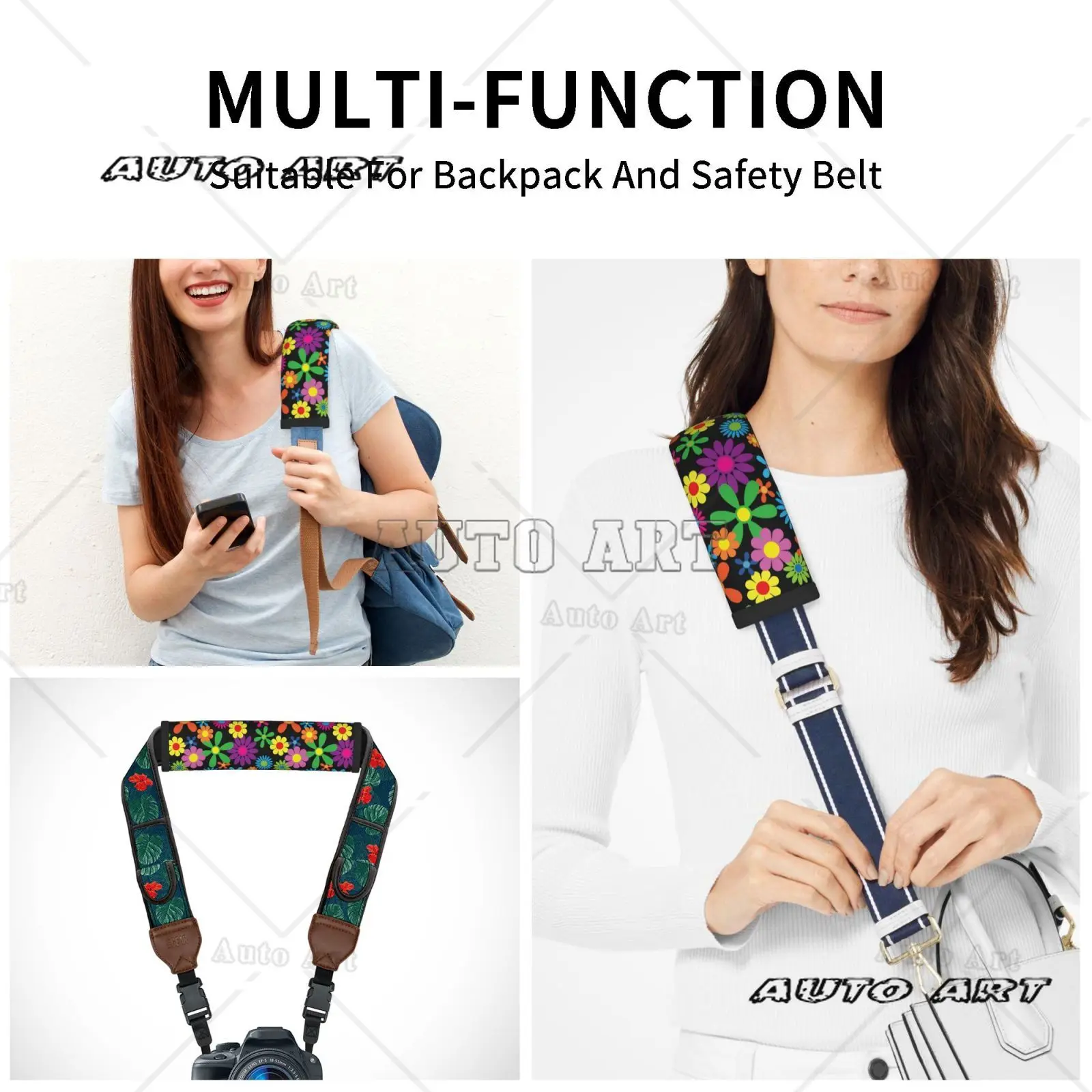

Hippie Flower Pattern Car Seat Belt Pad Cover for Women Girl Safety Seatbelt Protector Pack of 2 Seatbelt Shoulder Strap Covers