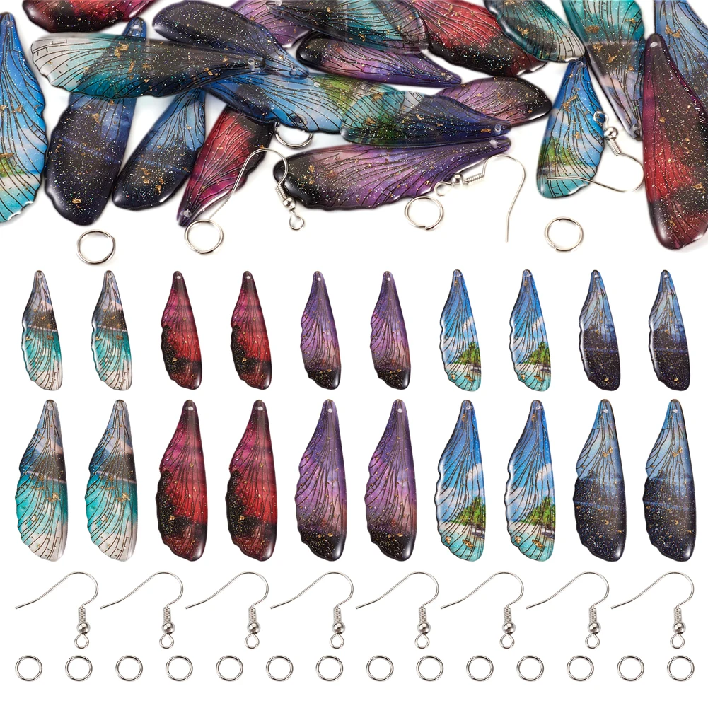 20Pcs Resin Wing Dangle Earrings Making Kit Colorful Wing Earrings Pendant Charms Hooks Jump Ring for Diy Jewelry Making Finding