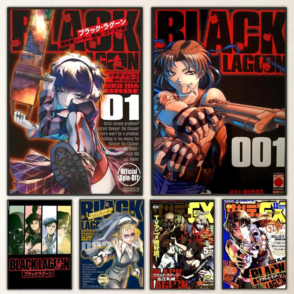 Manga Black Lagoon Poster Self-adhesive Art Waterproof Paper Sticker Coffee House Bar Room Wall Decor