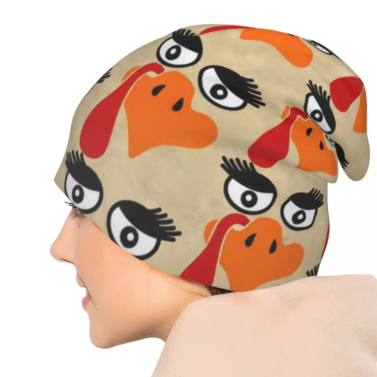 Eyelashs Print Bonnet Hats Turkey Face Knitting Hat Men Women Casual Head Wrap Beanie Hats Spring Kpop Graphic Caps image 5