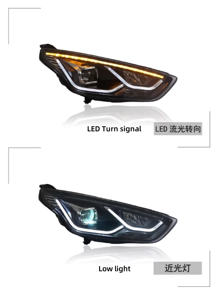 LED Headlight assembly for Ford Escort 15-17 modified With Lens Daytime running light Turn signal High Low beam Car Accessories