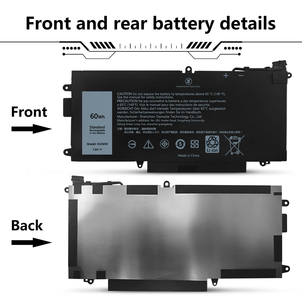 Batteria per laptop K5XWW 71 TG4 per Dell Latitude 12 5285 5289 7389 7390 2-in-1 5289 2-in-1 Serie 6 CYH6 725KY N18GG CFX97 7.6V 60WH
