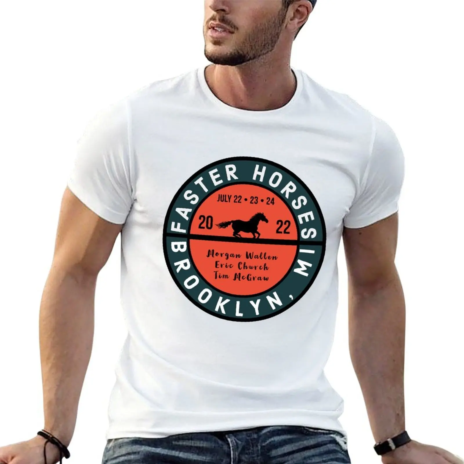 Camiseta Faster Horses 2022, camiseta de algodón, camisetas 100% para hombre, camisetas de anime suaves de algodón, camiseta de gran tamaño