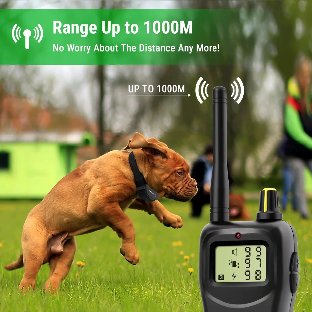 Rechargeable and Waterproof Remote 1000m Electric Dog Trining Collars  Vibrate & Electric Shock Collar For Dogs