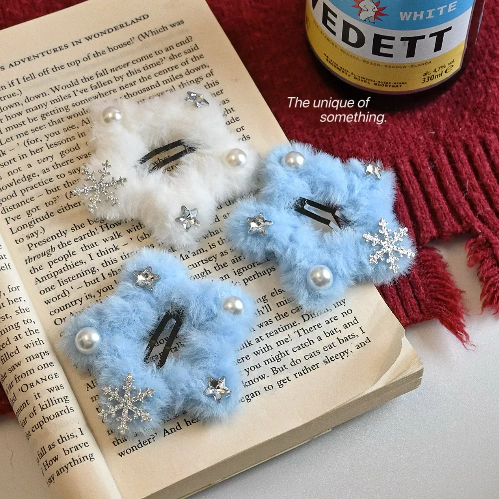 

Autumn and Winter Plush Star Hair Clip Sweet Cute Snowflake Bangs Side Hairpin Korean Fashion Versatile Hair Style Accessories