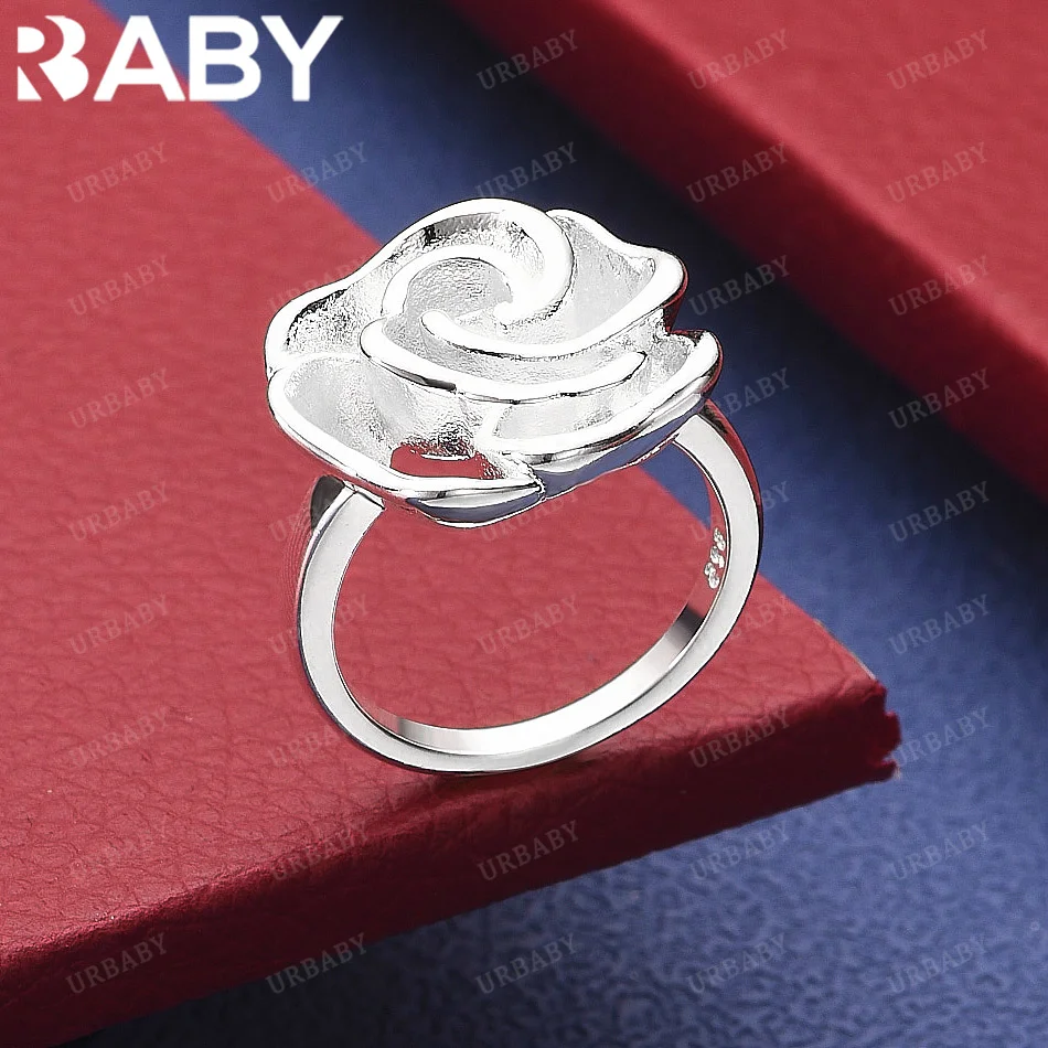 

URBABY 925 Sterling Silver Rose Ring Fashion Jewelry Vintage Grace Charm Noble Party Birthday Gifts