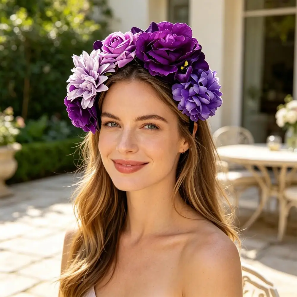 3D Flowers Hair Hoop, Halloween Long-lasting Hairband, Simulated Rose Headband for Dance Party Accessories Gift