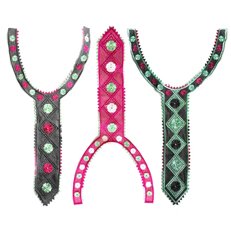 2-piece colored embroidered lace collar inserts, unique tie-style heavy embroidery fake collars, garment embellishments, and col