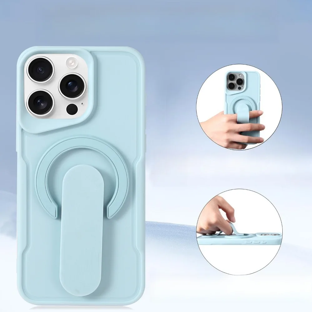 

Wristband Bracket Phone Case for iPhone17PROMAX 16Plus 15Pro 14 13 Luxury Simple Magnetic Soft Anti-drop Protective Cover