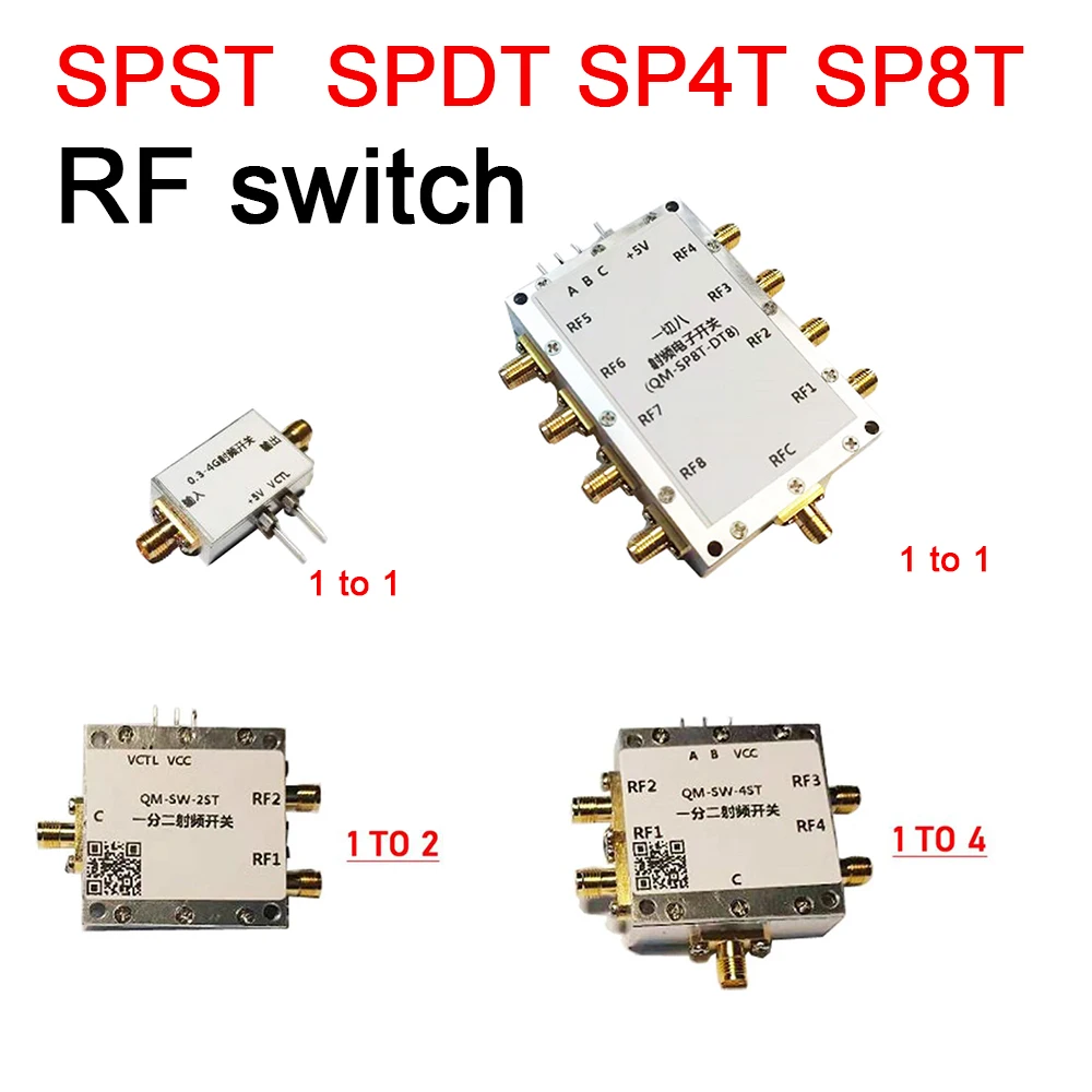 

DC 6Ghz SPST SPDT SP4T SP8T RF переключатель 1 на 1/2/4/8 электронное переключение для 433M 868M 900M 915M 1,5G 2,4G система связи