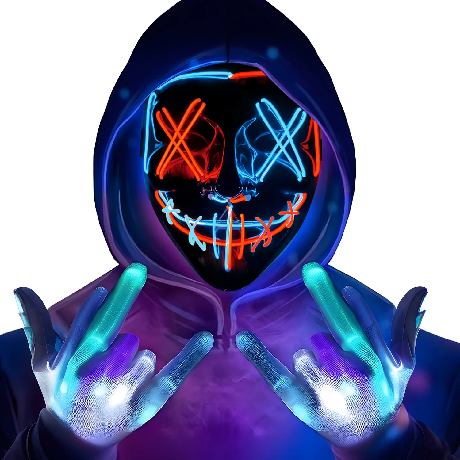 أقنعة الهالوين LED أقنعة متوهجة في الظلام أقنعة الرعب أزياء المهرجان (أحمر + أزرق) هدايا موسمية
