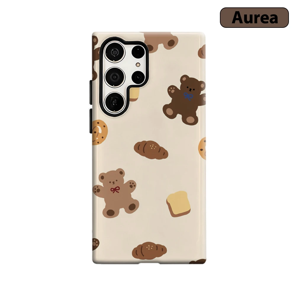 Niedliche Teddy & Bäckerei Handyhülle für Samsung Galaxy S25 Ultra S24 S23 Ultra Plus Stoßfeste Doppelschicht Robuste Rückabdeckung
