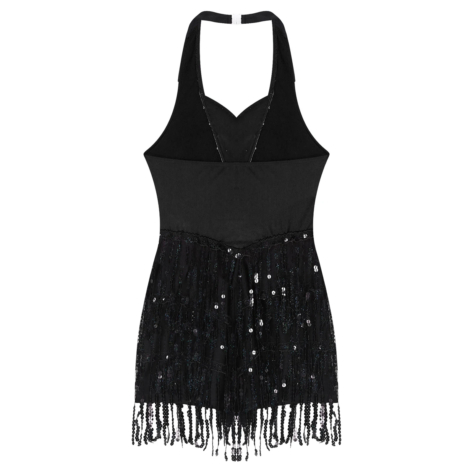 Women Sequin Tassel Jazz Latin Dance Leotard Dress with Gloves Hat Cha-cha Samba Rumba Salsa Tango Ballroom Performance Bodysuit image 5