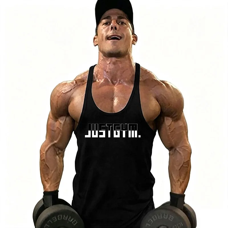 Men's Cotton Gym Stringer Tank Tops Low Neck Curved Hem Bodybuilding Muscle Vest Workout Running Sports Sleeveless Tee Shirt