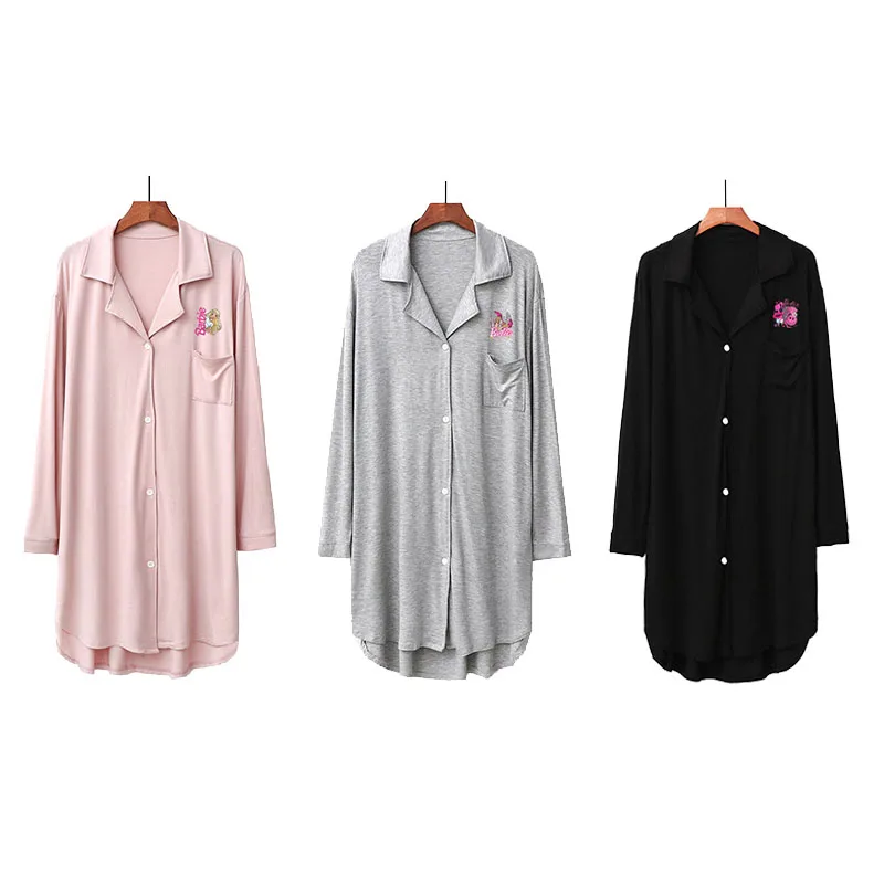 Kawaii Cartoon Barbie Long-Sleeved Nightgown Girl's Heart Irregular Loose Casual Breathable Comfortable Plus Size Home Clothes