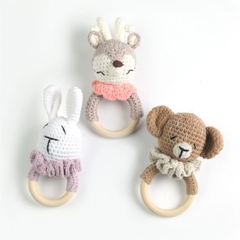 Newborns Teether Crochet Rattle Rabbit Baby Teething Toy Infant Shower Gift