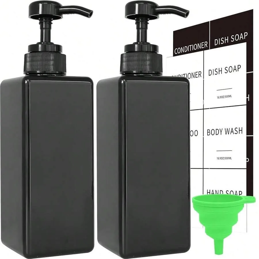 

Black Soap Dispenser With Waterproof Labels, Thickened Plastic Hand Soap Dispenser For Bathroom, Kitchen Dish Washing Liquid Bo