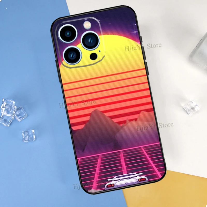 Vaporwave 80's Retro Neon Synthwave For iPhone 14 12 13 Pro X XS XR 7 8 Plus 11 Pro Max SE2 Funda Coque Capa Full Cover