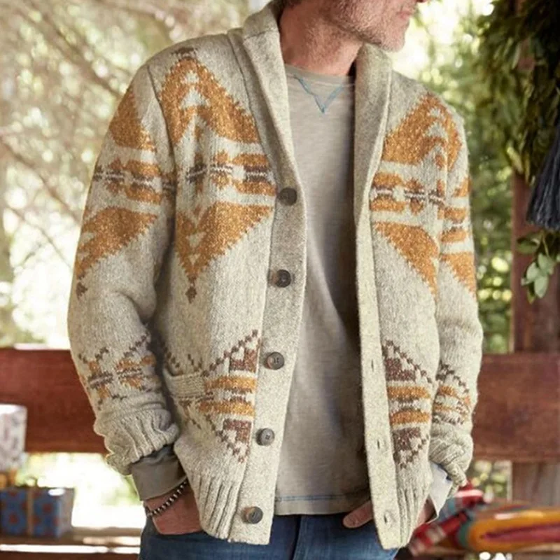 

Men's large pattern is elegant new knitted jacket for autumn and winter