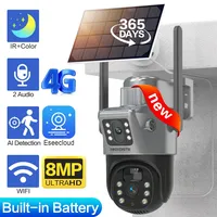 4G Sim Card Solar Security Camera Dual Lens Dual Screen Outdoor Waterproof 4K 8MP Auto Tracking PTZ Wifi CCTV Surveillance Cam