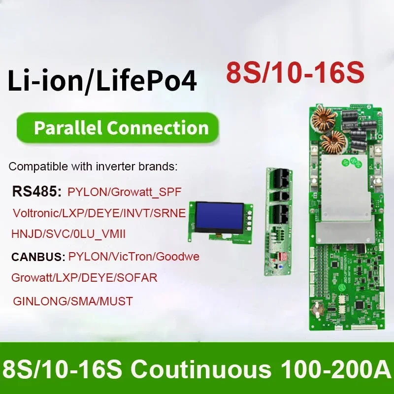 ESS Energy Storage System Smart Bms 15s Li-ion 16s 48V 100a 200a Lifepo4 Battery Bms RS485/CAN/LCD