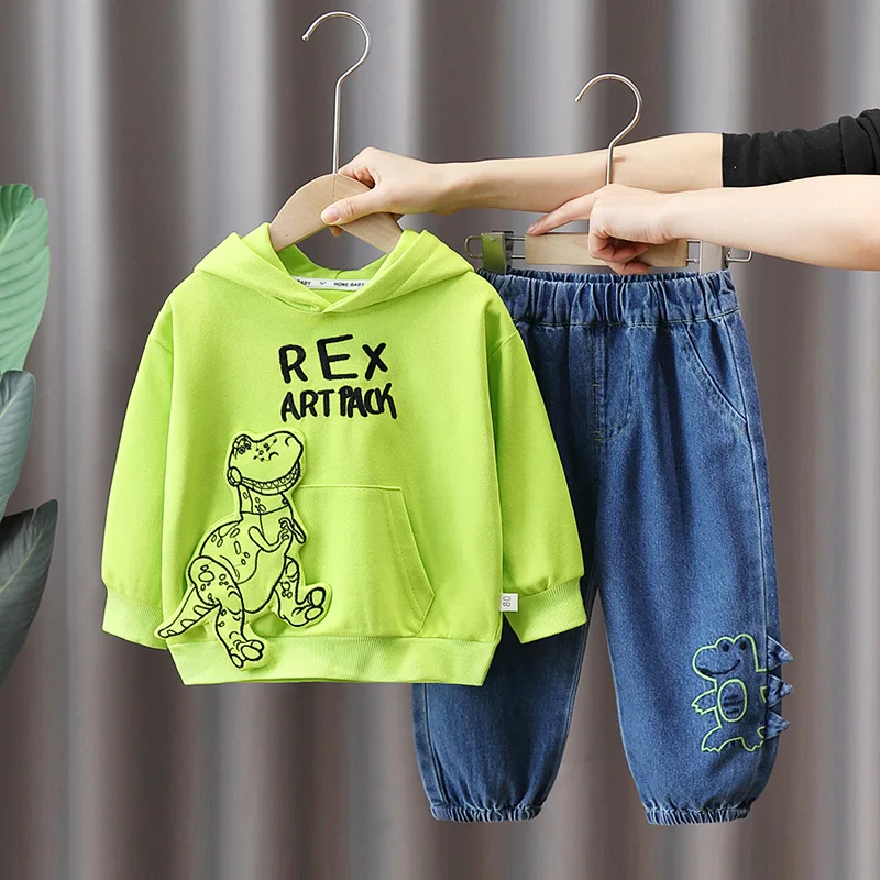 

Spring Baby Boy Clothes Cute Dinosaur Long Sleeve Hoodies & Jeans Little Boys Cotton Clothing Kids Outfit Set for Autumn FY12261